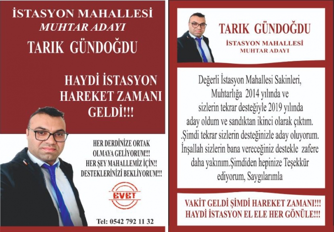 MUHTAR ADAYI TARIK GÜNDOĞDU TEŞEKKÜR MESAJI YAYINLADI